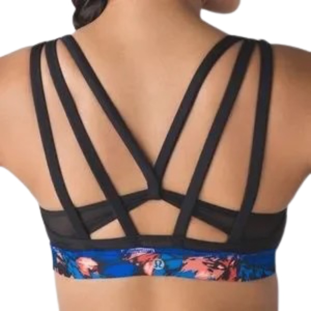 Lululemon Energy Bra (Exhale) Mini Paint Storm Harbor Blue Multi, Black